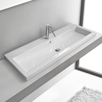 Bathroom Sink Drop In Bathroom Sink, Trough, White Ceramic Tecla CAN05011A/D